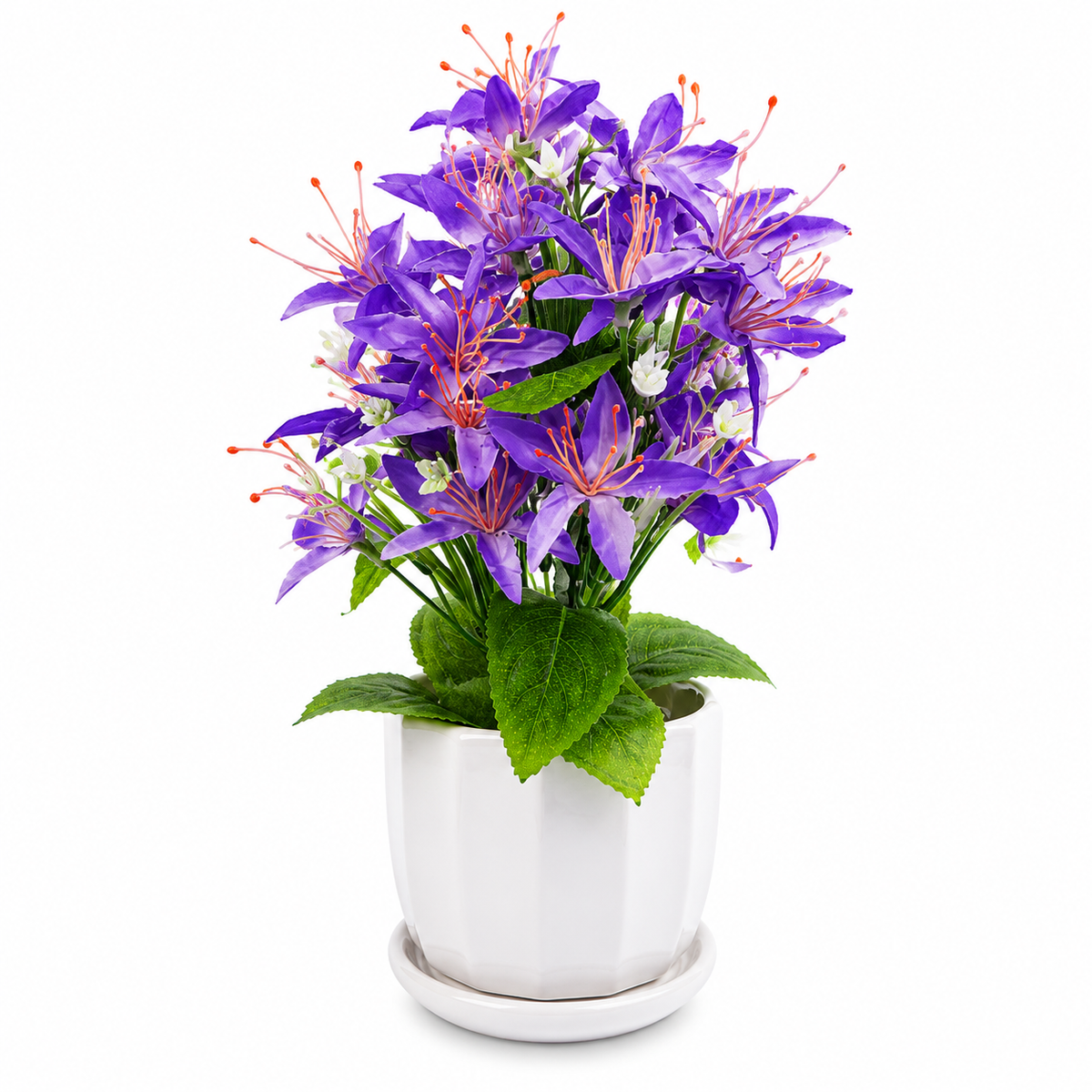 Artificial Purple Flower Plant with White Ceramic Pot