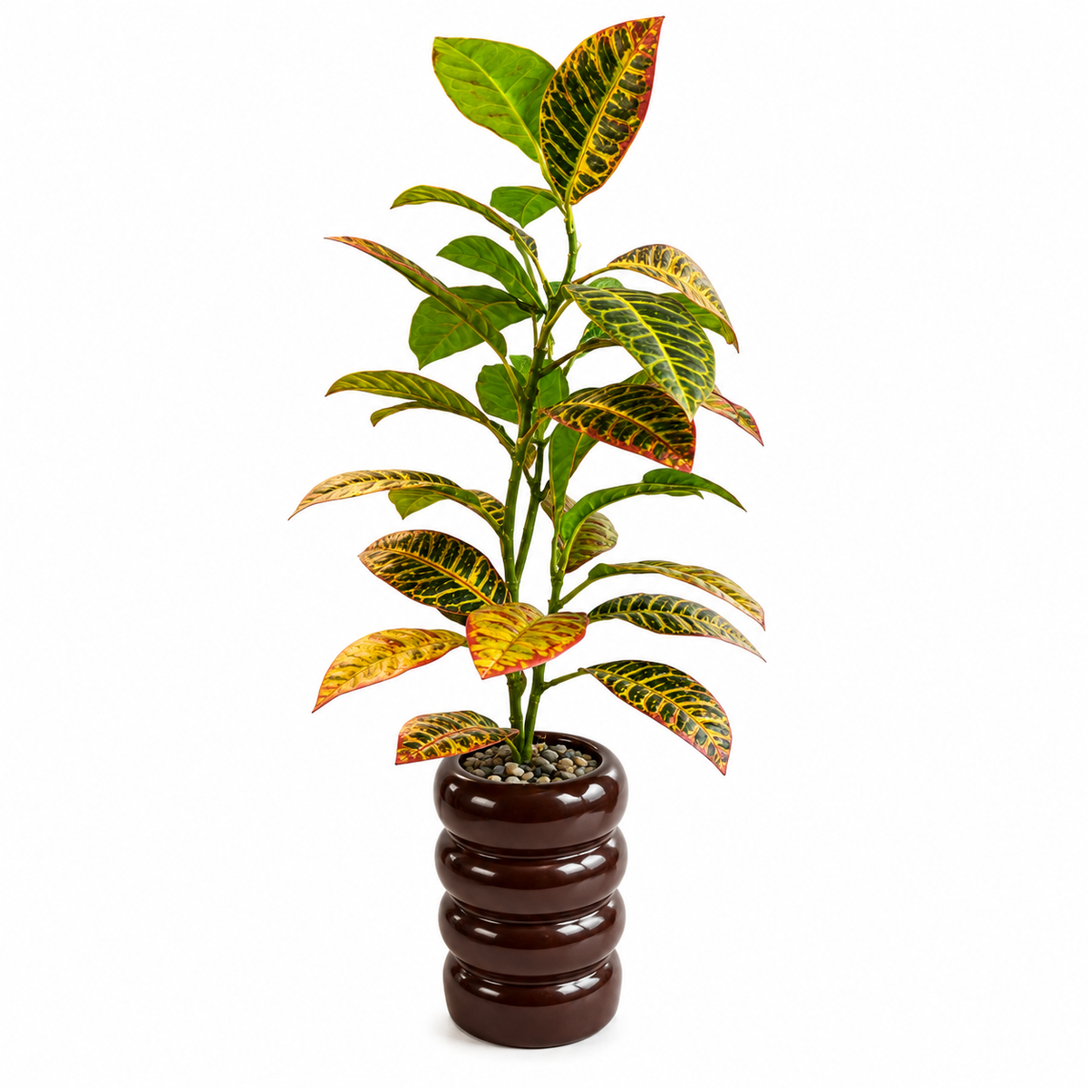 Artificial Croton Plant with Decorative Brown Spiral Pot