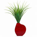 Artificial Green Grass Plant with Decorative Red Wooden Vase