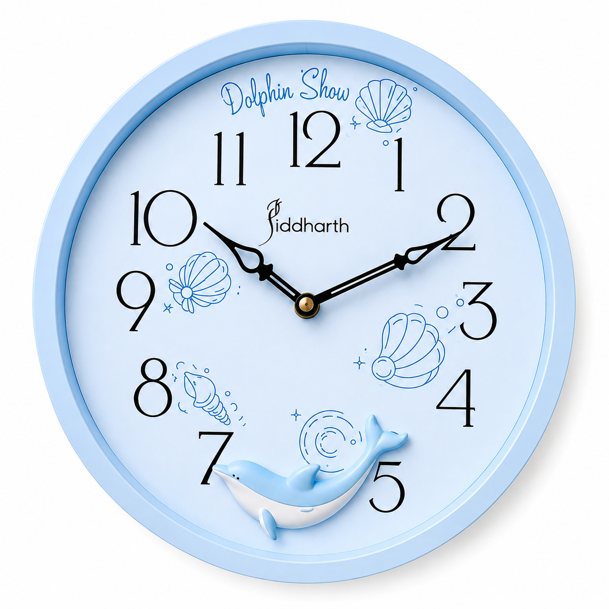 Kids Dolphin Theme Wall Clock – Blue Round Silent Analog Clock for Children's Room