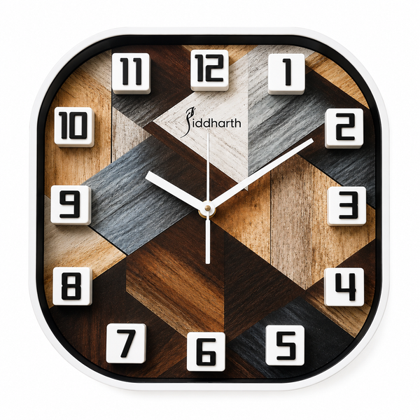 Modern Wooden Designer Wall Clock with 3D Numbers – Black, Brown & White