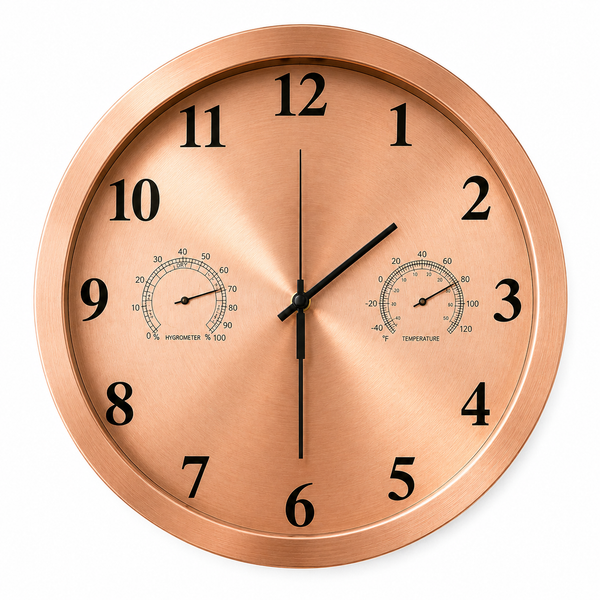 Rose Gold Wall Clock with Temperature & Hygrometer – Modern Decorative Quartz Clock for Home & Office