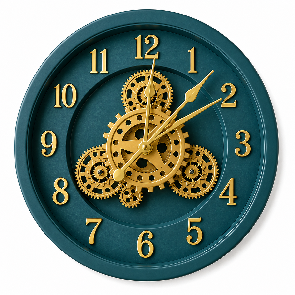 Luxury Teal Mechanical Gear Wall Clock | Modern Silent Home Decor