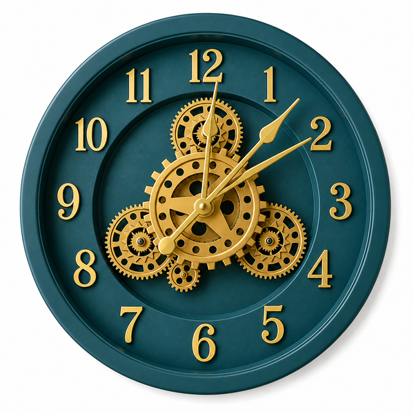 Luxury Teal Mechanical Gear Wall Clock | Modern Silent Home Decor