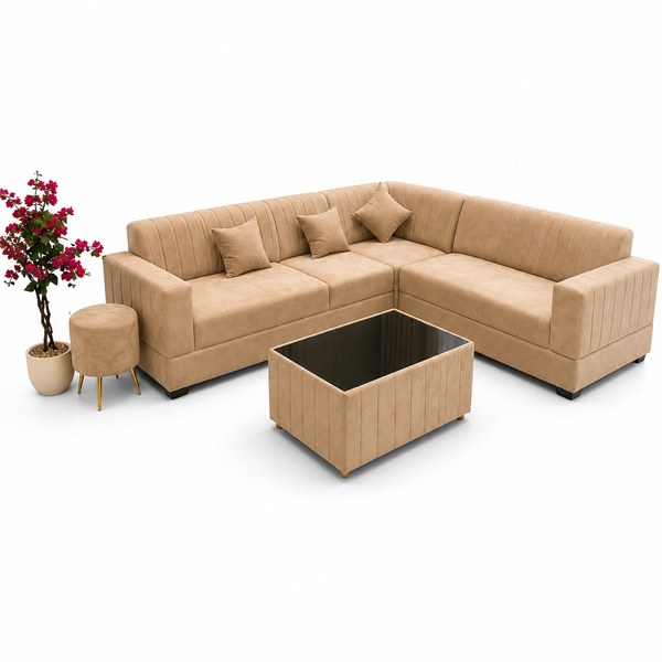 Modern Beige L-Shaped Sofa Set