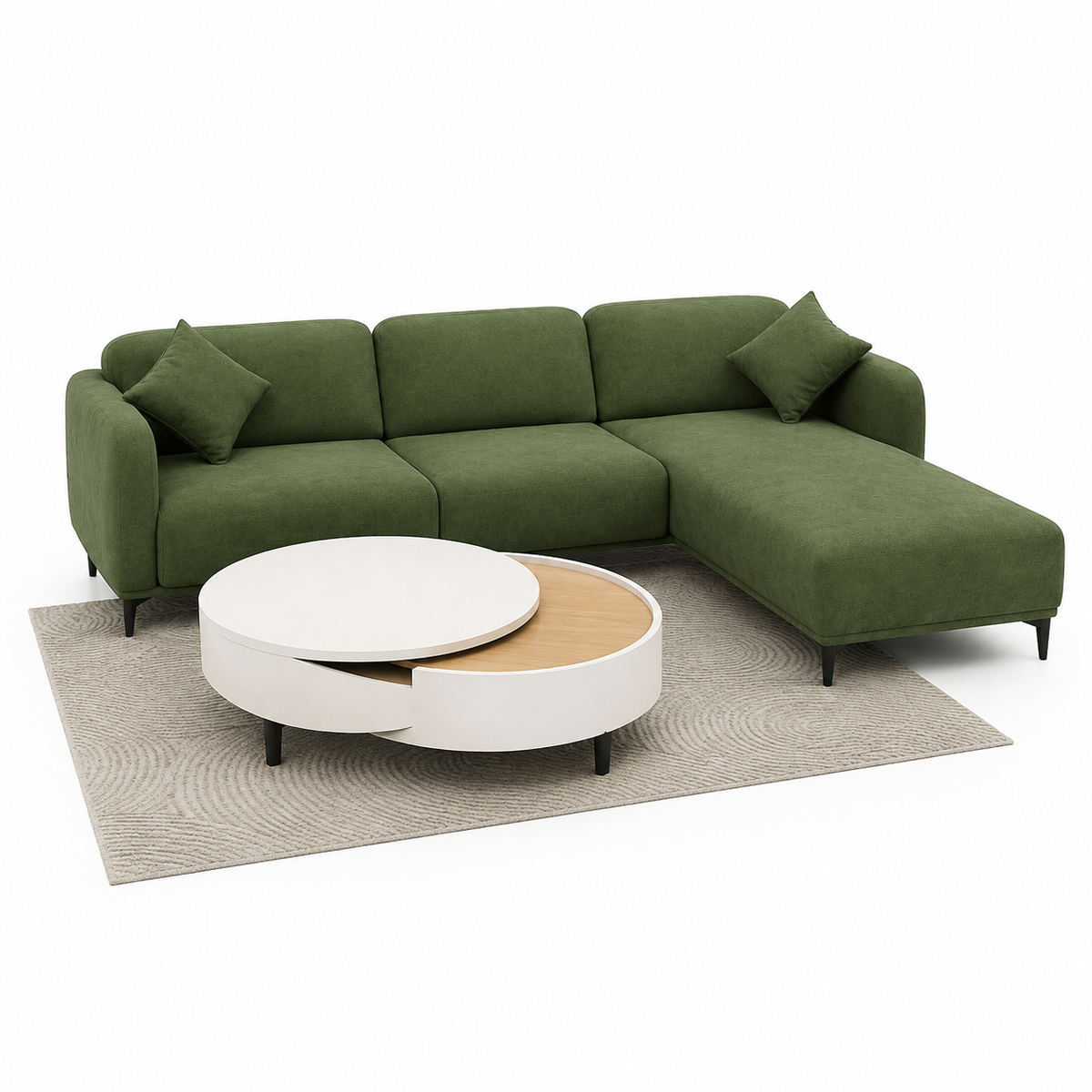 Modern Green L-Shaped Sectional Sofa