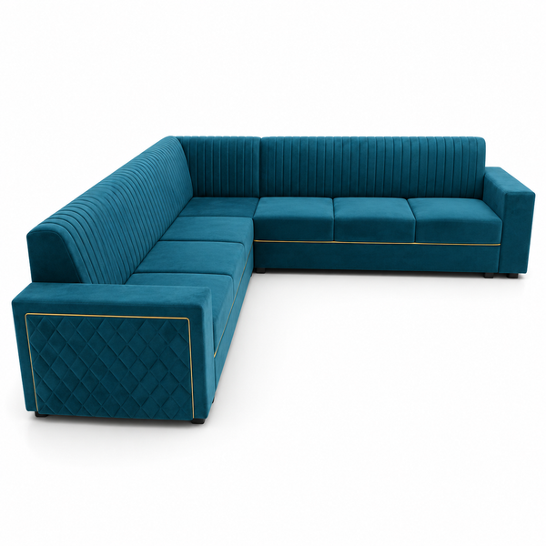 Modern Blue Velvet L-Shaped Sectional Sofa – Luxury Corner Sofa