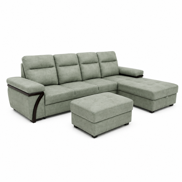 Modern L-Shaped Sectional Sofa with Ottoman – Premium Living Room Furniture
