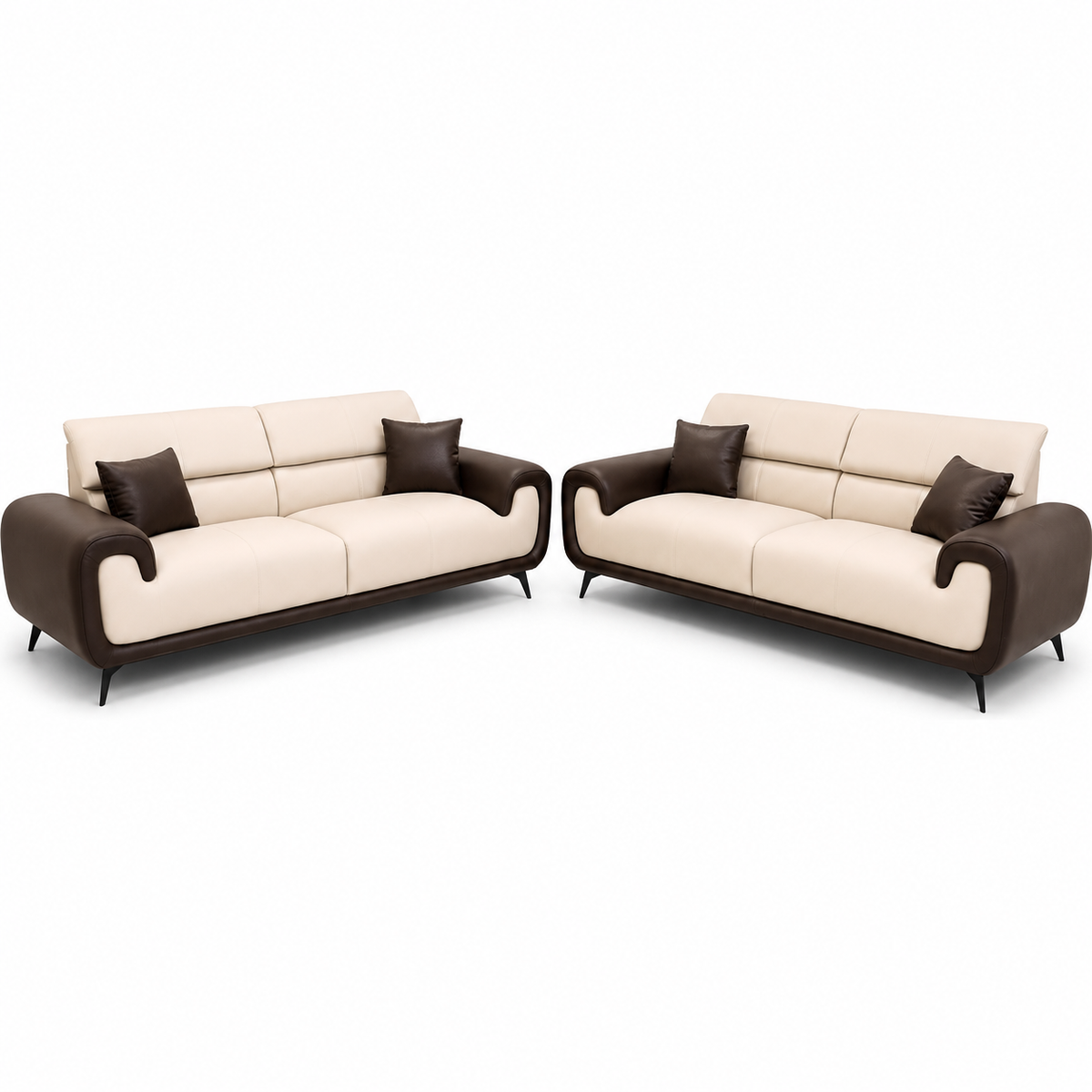 Modern Luxury 3+3 Seater Sofa Set – Cream & Brown Leather Finish