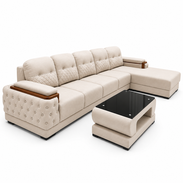Luxury Cream L Shape Sofa with Chaise