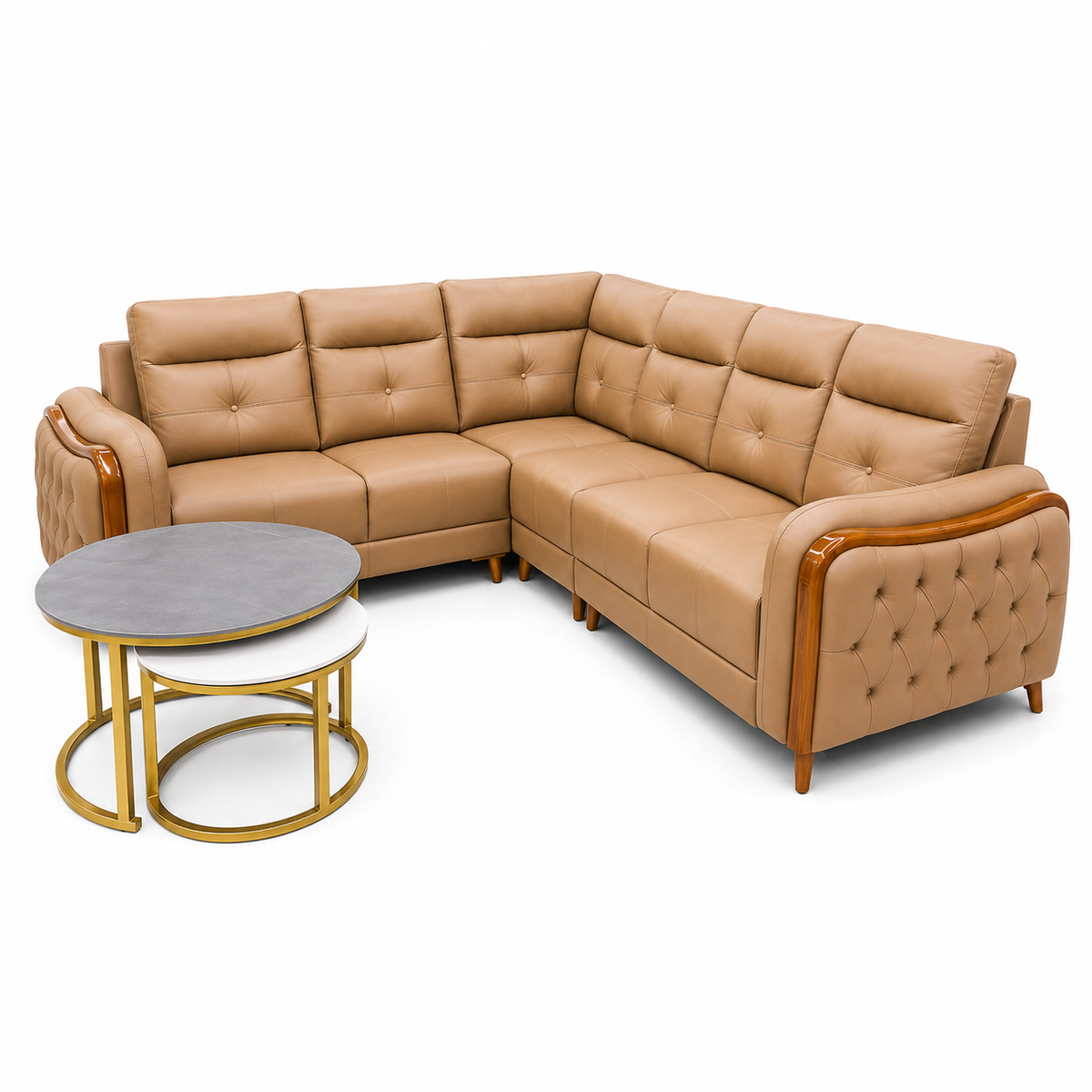 Premium Beige L Shape Corner Sofa Set