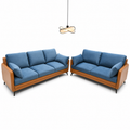 Modern Blue Fabric Sofa Set – 3+2 Seater with Leather Frame