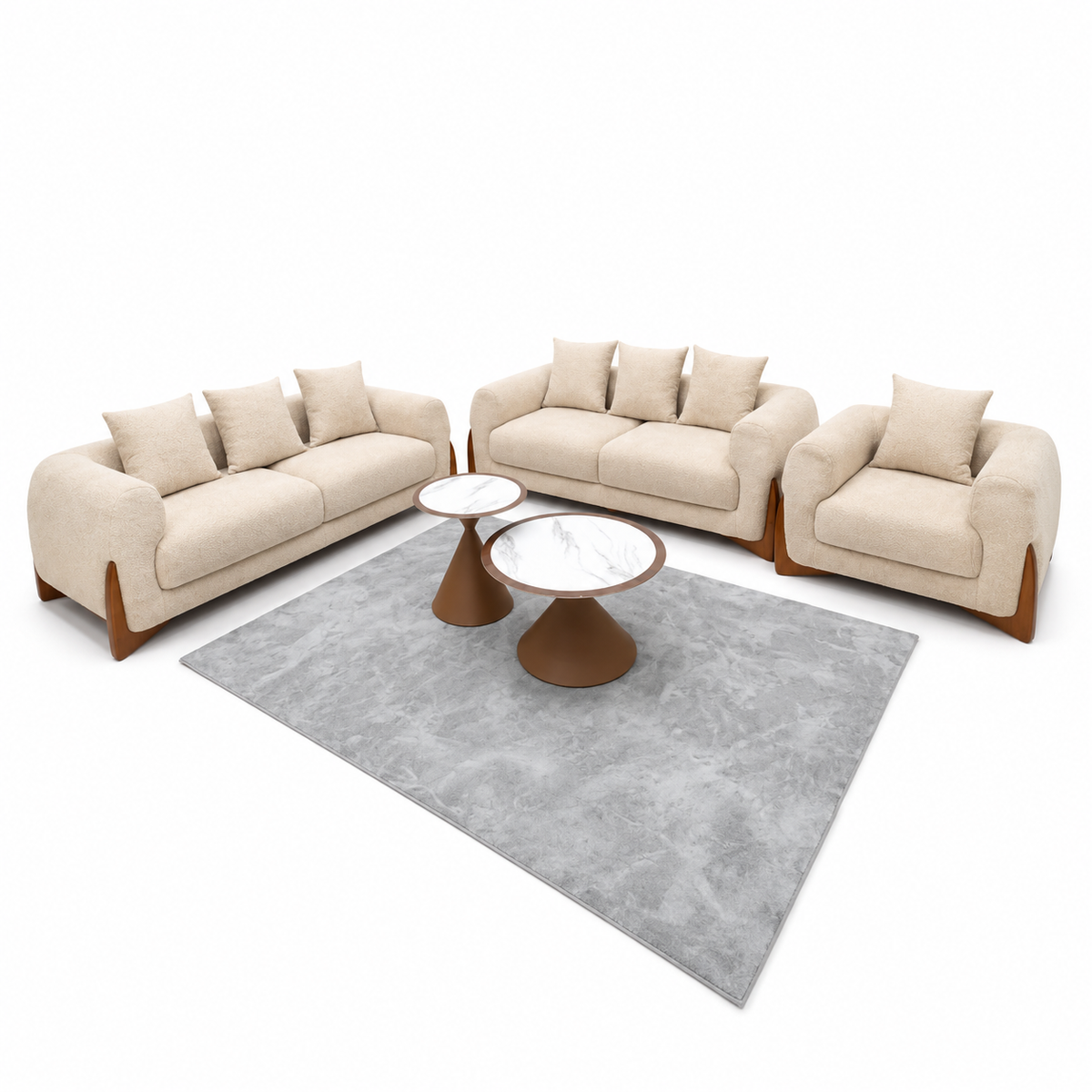Modern Luxury Fabric Sofa Set – 3+2+1 Seater (Cream)