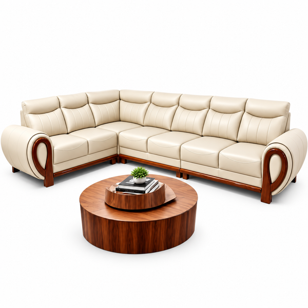 Luxury L-Shaped Leather Corner Sofa – Cream White