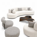 Luxury Curved Bouclé Sofa Set with Designer Accent Chair