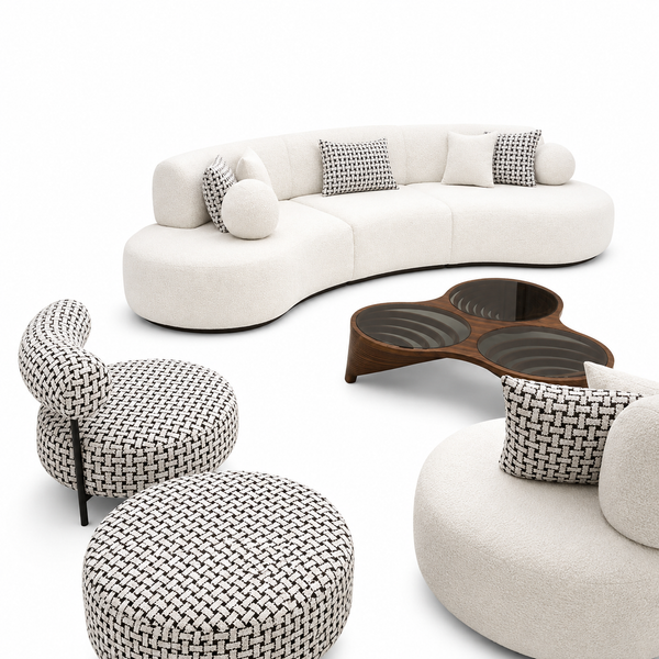 Luxury Curved Bouclé Sofa Set with Designer Accent Chair
