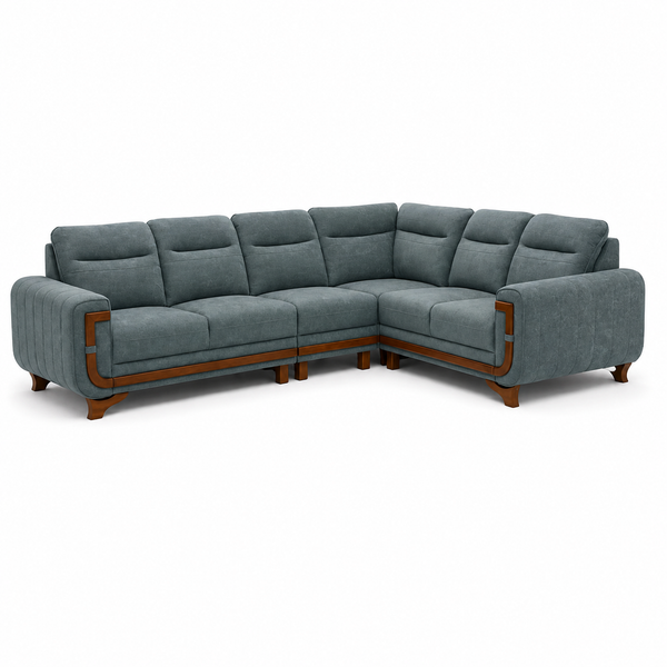 Modern Grey L-Shaped Fabric Corner Sofa