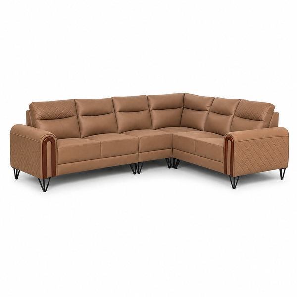 Modern L-Shaped Leather Corner Sofa – Camel Brown
