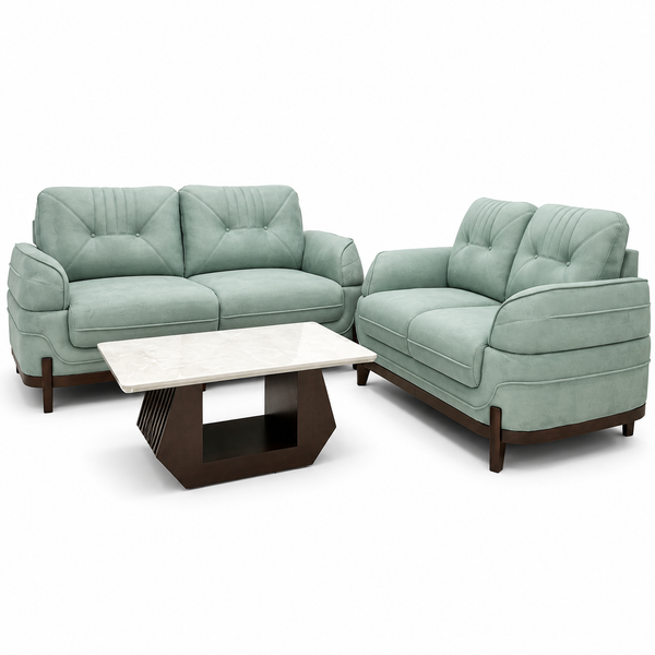 Modern Mint Green Sofa Set with Marble Coffee Table