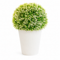Artificial Green & White Bush Plant in Ribbed White Pot