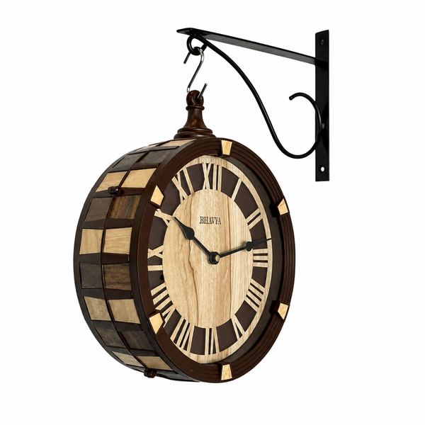 Vintage Wooden Wall Clock with Decorative Hanging Bracket