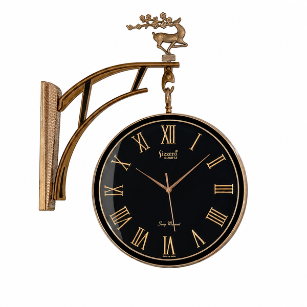 Elegant Black & Gold Vintage Wall Clock with Decorative Bracket