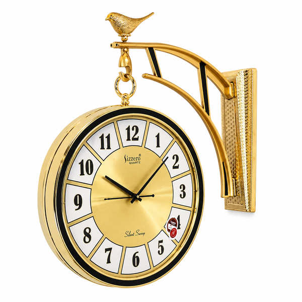 Elegant Gold Double-Sided Wall Clock with Bird Design