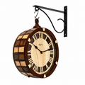 Classic Double-Sided Wooden Wall Clock with Roman Numerals