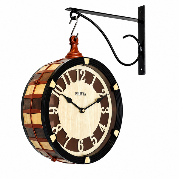 Classic Double-Sided Wooden Wall Clock with Decorative Bracket