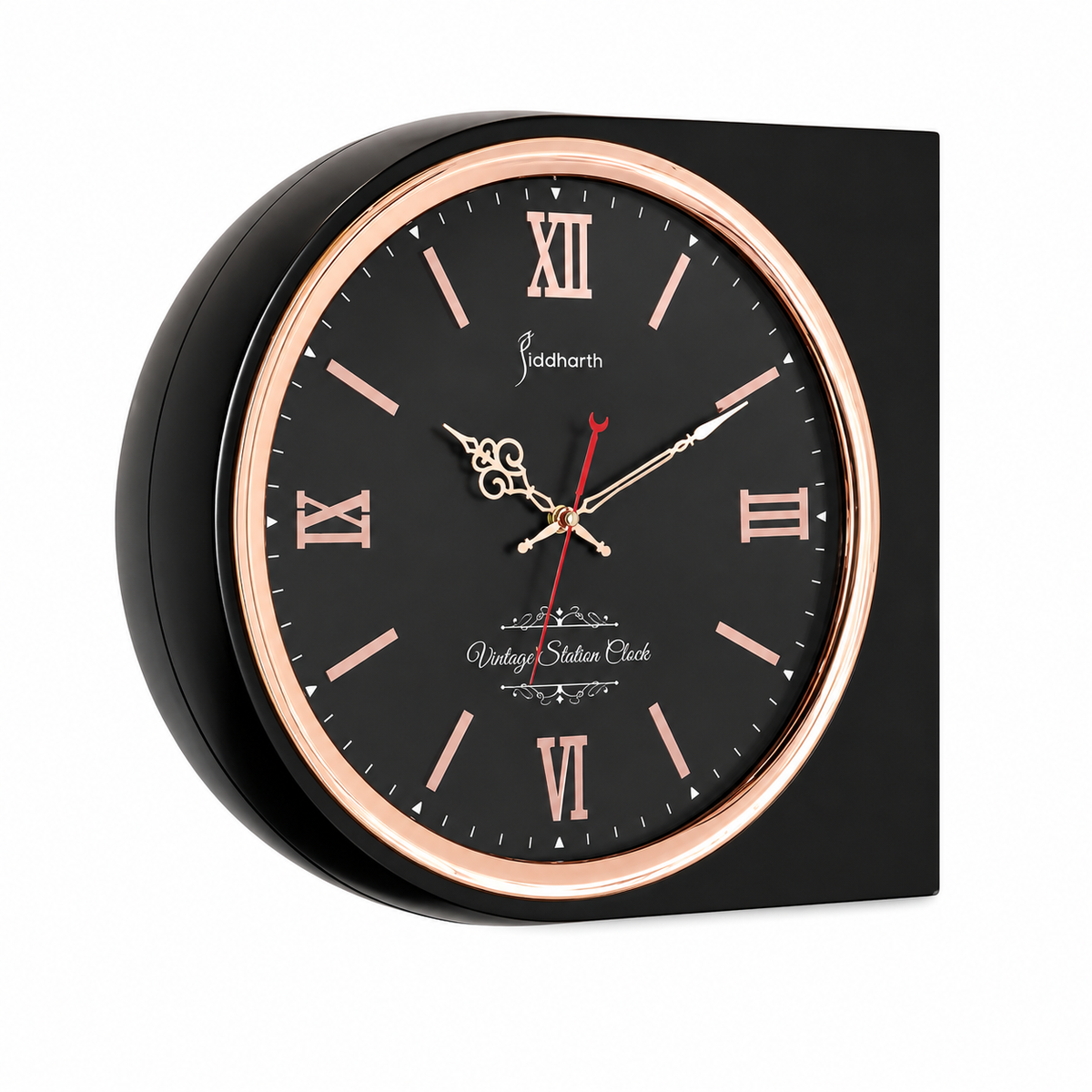 Elegant Double-Sided Black & Rose Gold Wall Clock