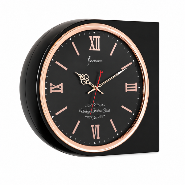 Elegant Double-Sided Black & Rose Gold Wall Clock