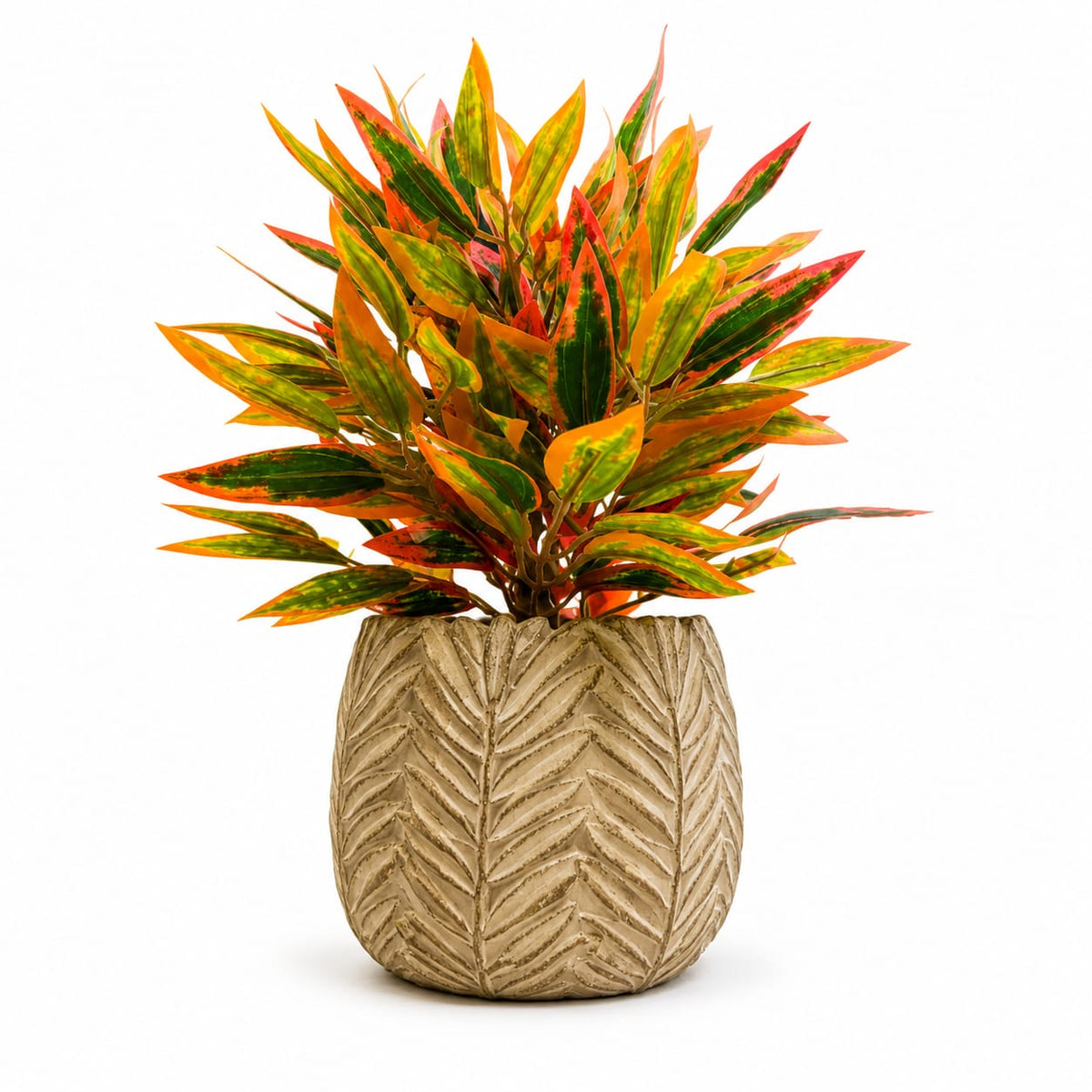 Artificial Croton Plant with Decorative Leaf Pattern Planter