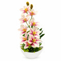 Artificial Orchid Flower Arrangement in White Decorative Pot
