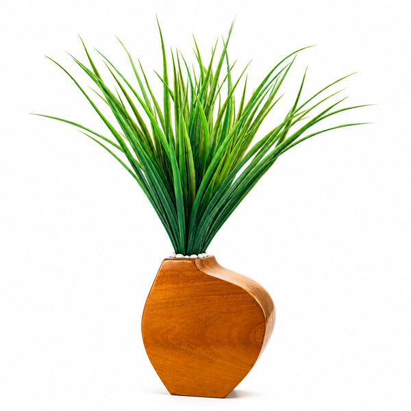 Artificial Green Grass Plant with Wooden Decorative Vase