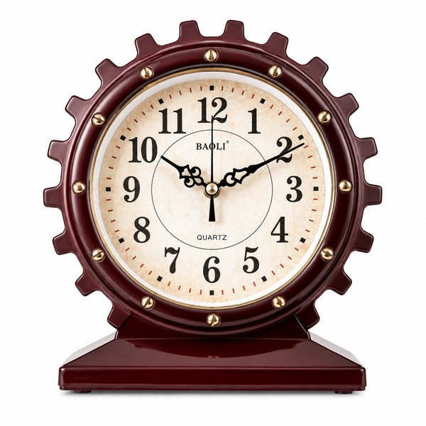 Vintage Industrial Gear Table Clock | Retro Quartz Desk Clock