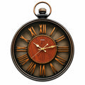 Vintage Pocket Watch Style Wall Clock with Roman Numerals – Black & Wood Finish