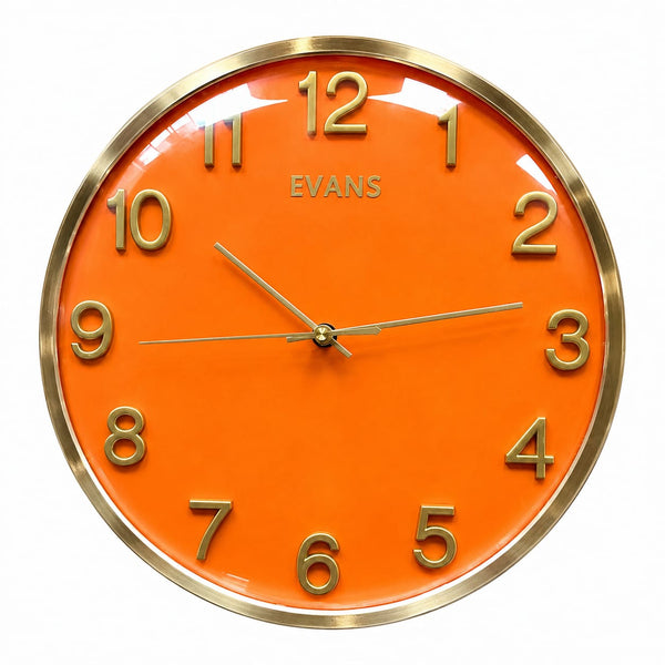 Modern Orange & Gold Wall Clock – Contemporary Designer Decorative Clock