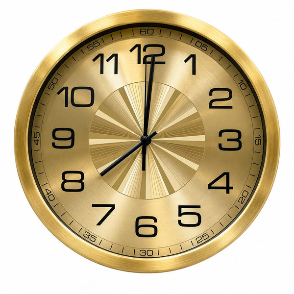 Luxury Gold Metal Wall Clock with Black Numerals – Modern Designer Decorative Clock