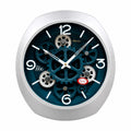 Modern Blue Gear Wall Clock with Silver Frame – Contemporary Designer Clock