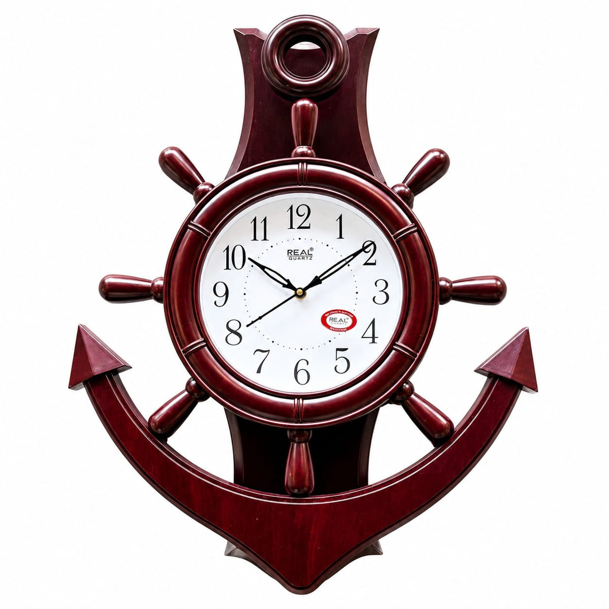 Elegant Nautical Anchor Wall Clock with Wooden Ship Wheel Design