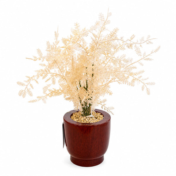 Artificial Cream Foliage Plant in Wooden Pot