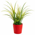 Artificial Green Grass Plant with Yellow Flowers in Red Pot