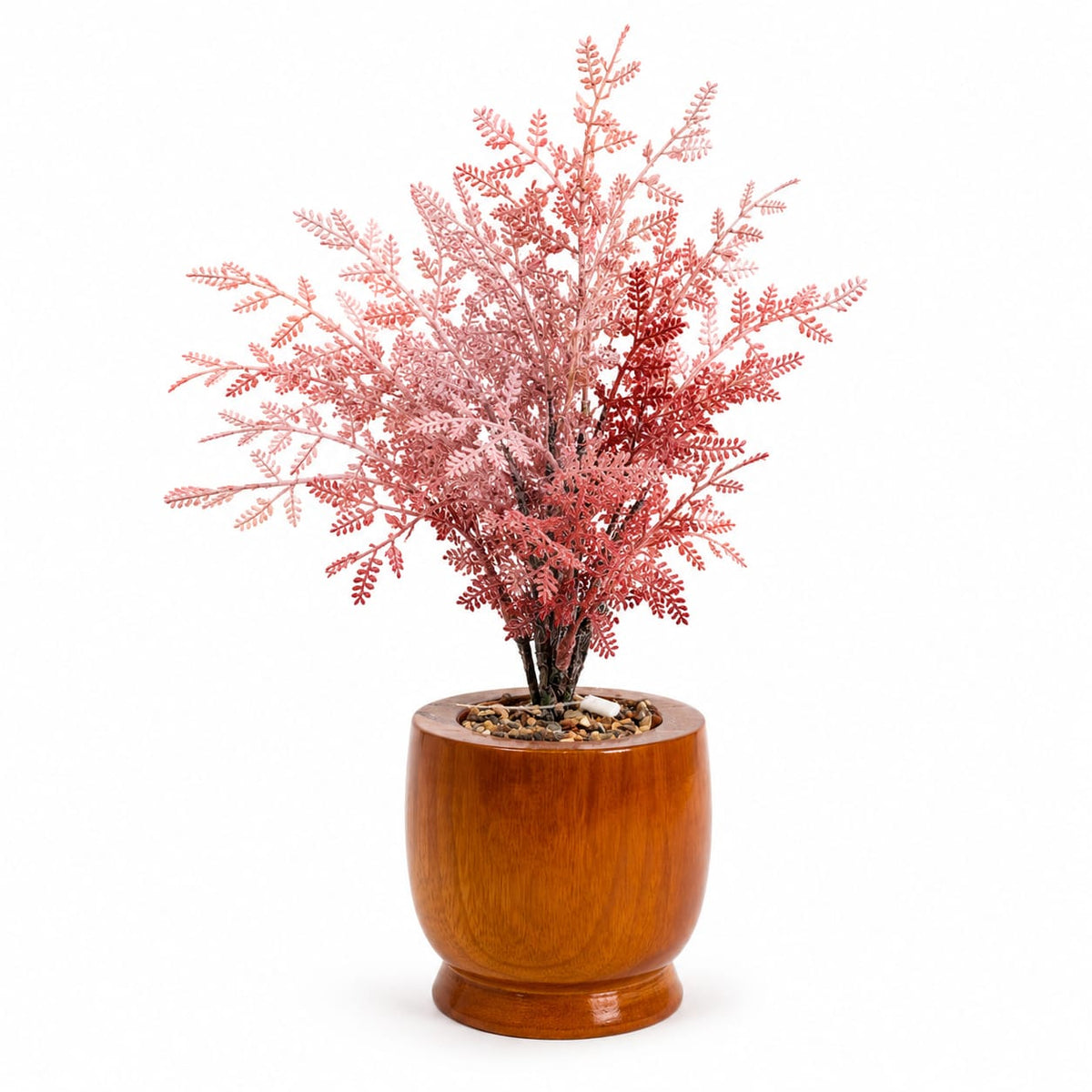 Artificial Pink Foliage Plant in Wooden Pot