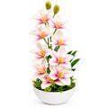 Artificial White & Pink Orchid Flower Arrangement in Bowl Planter