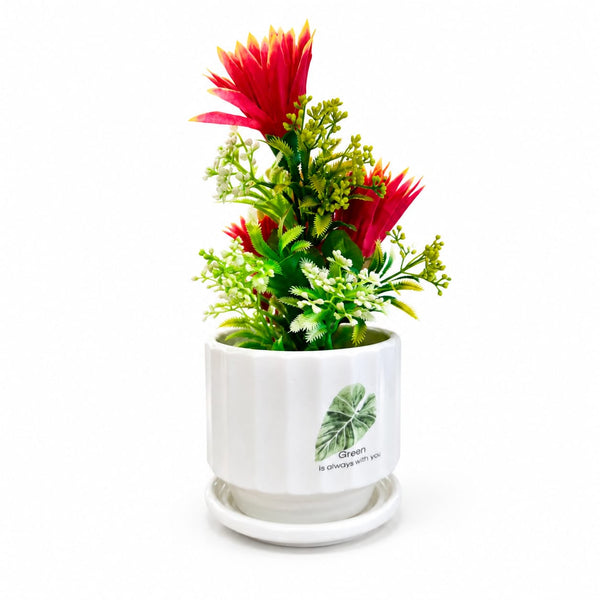 Artificial Red Tropical Flower Plant with Decorative Ceramic Pot