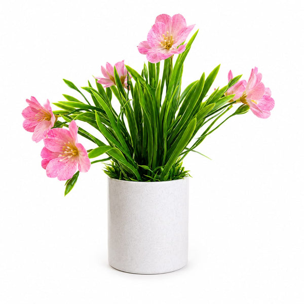 Artificial Pink Flower Plant with Green Foliage in Ceramic Pot