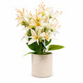 Artificial White Lily Flower Arrangement with Ceramic Pot