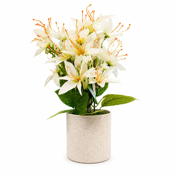 Artificial White Lily Flower Arrangement with Ceramic Pot