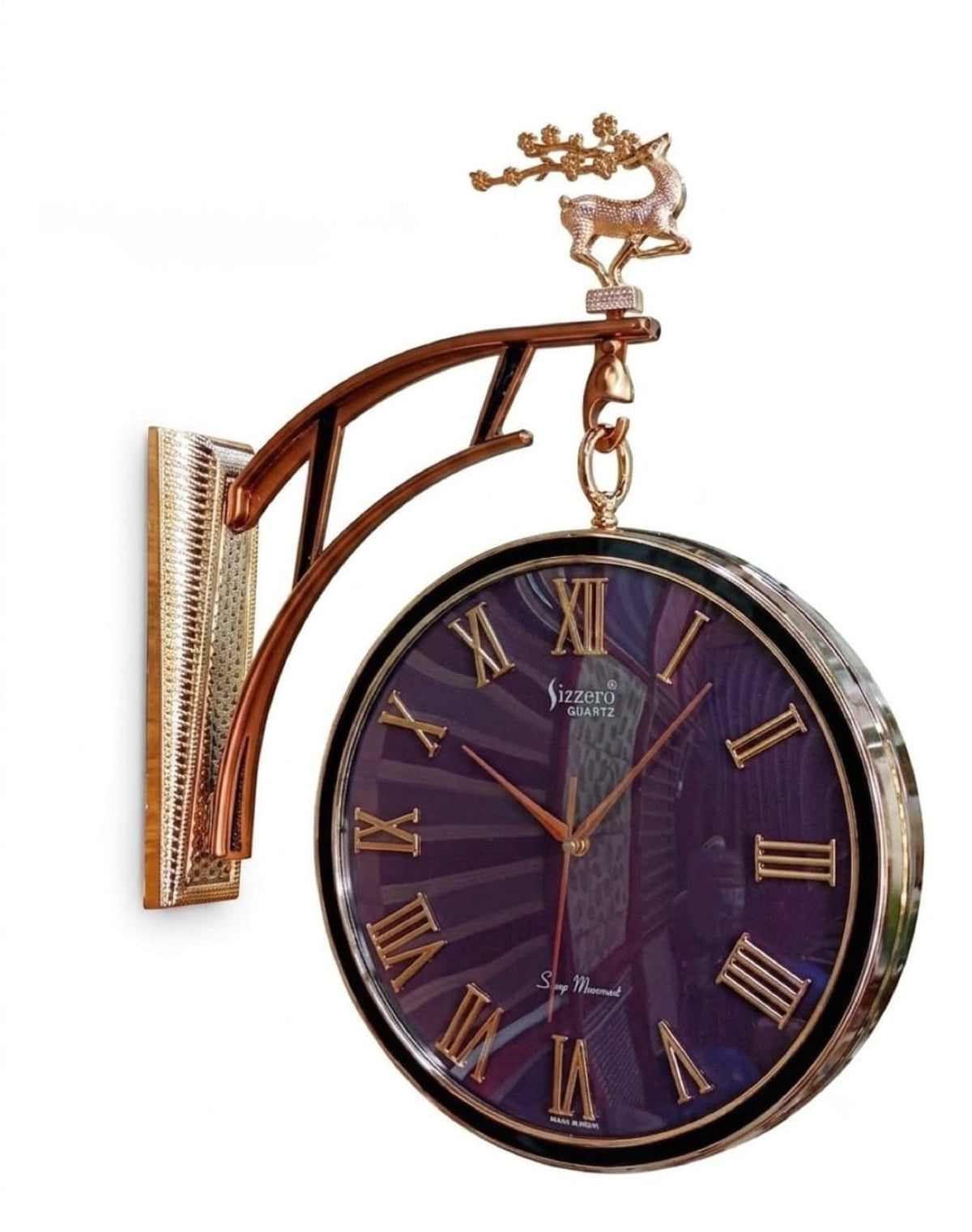 Double-Sided Antique Gold Wall Clock with Deer Design