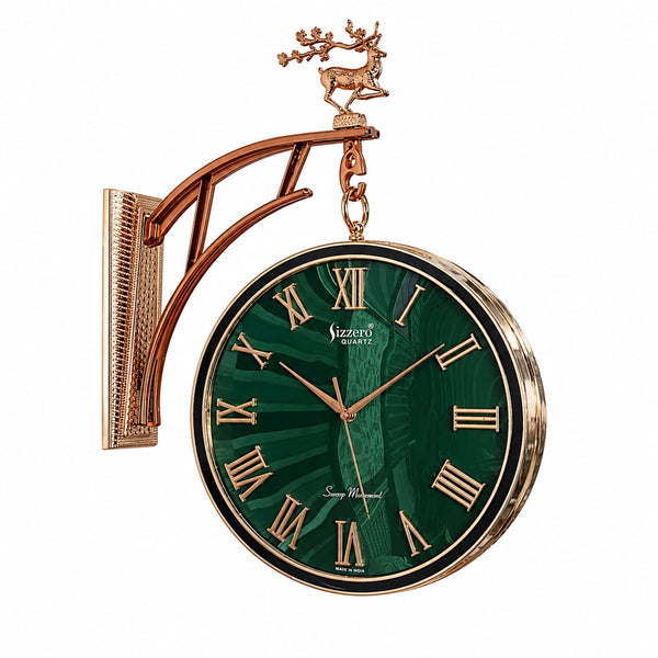 Double-Sided Green Dial Wall Clock with Deer Design